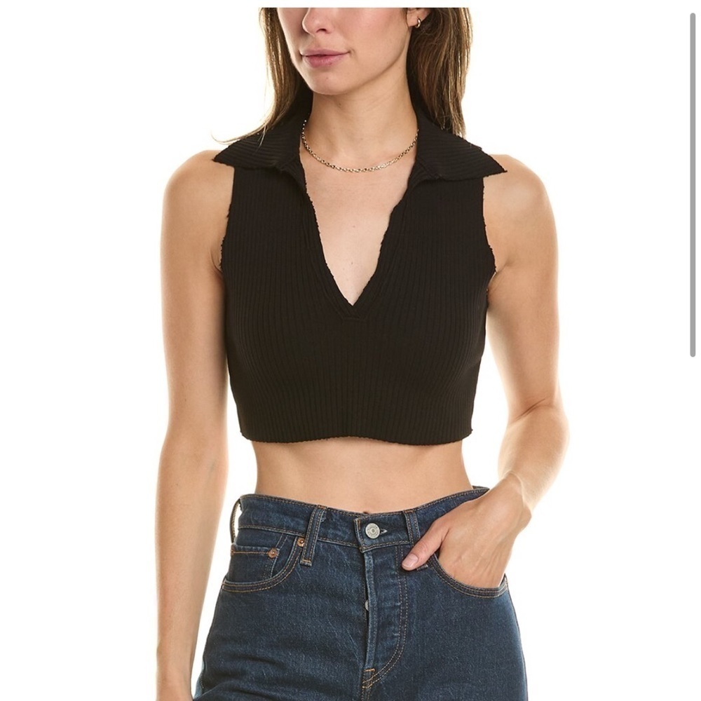 Cotton Citizen Ibiza Crop Polo Tank black collared sz Large NWT